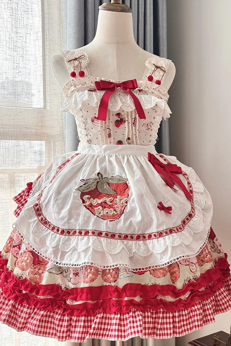 Sweet Lolita JSK - Strawberry Bear, Red, Ruffled, Printed, Layered - additional product view 6