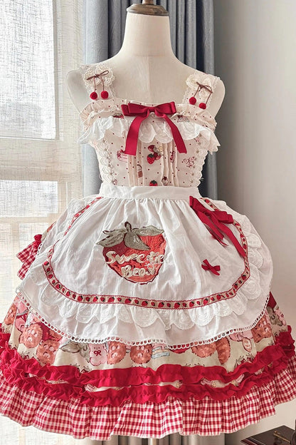 Sweet Lolita JSK - Strawberry Bear, Red, Ruffled, Printed, Layered - additional product view 6