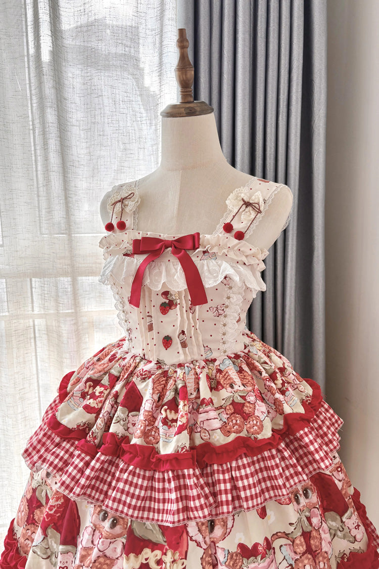 Sweet Lolita JSK - Strawberry Bear, Red, Ruffled, Printed, Layered - additional product view 7
