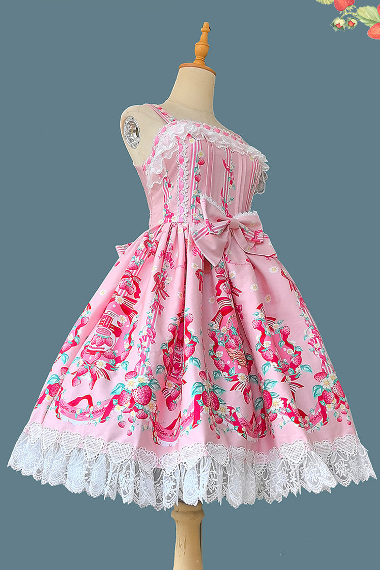 Sweet Lolita JSK - Strawberry Chef, 4 Colors, Printed, Bow Detail, Lace Trim - additional product view 2