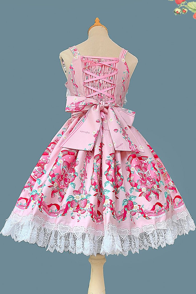 Sweet Lolita JSK - Strawberry Chef, 4 Colors, Printed, Bow Detail, Lace Trim - additional product view 3