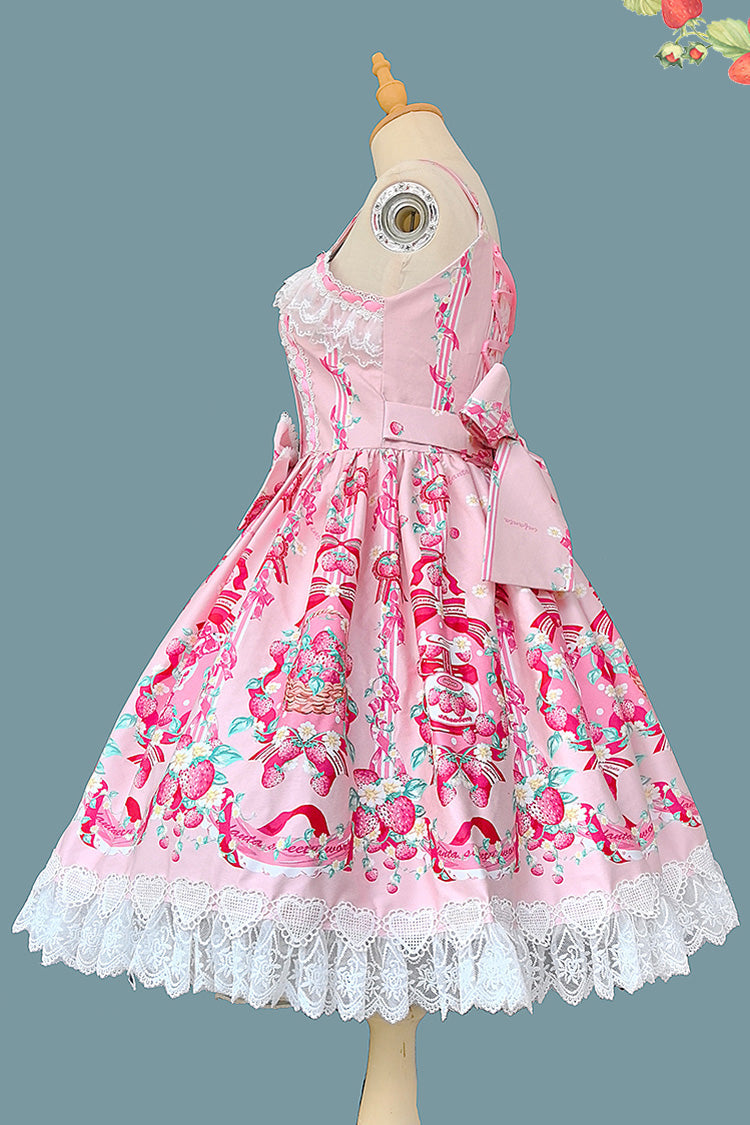Sweet Lolita JSK - Strawberry Chef, 4 Colors, Printed, Bow Detail, Lace Trim - additional product view 4