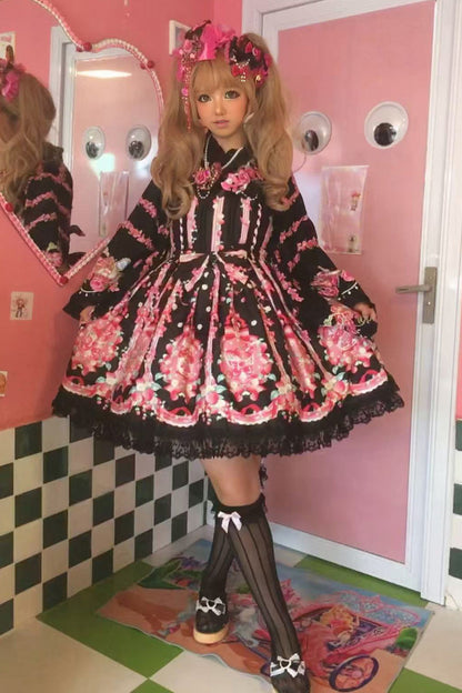 Sweet Lolita JSK - Strawberry Chef, 4 Colors, Printed, Bow Detail, Lace Trim - additional product view 5