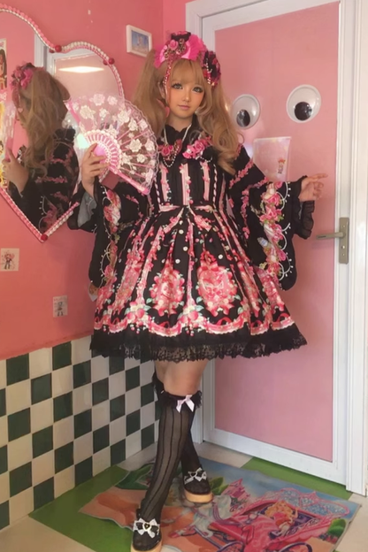 Sweet Lolita JSK - Strawberry Chef, 4 Colors, Printed, Bow Detail, Lace Trim - additional product view 8