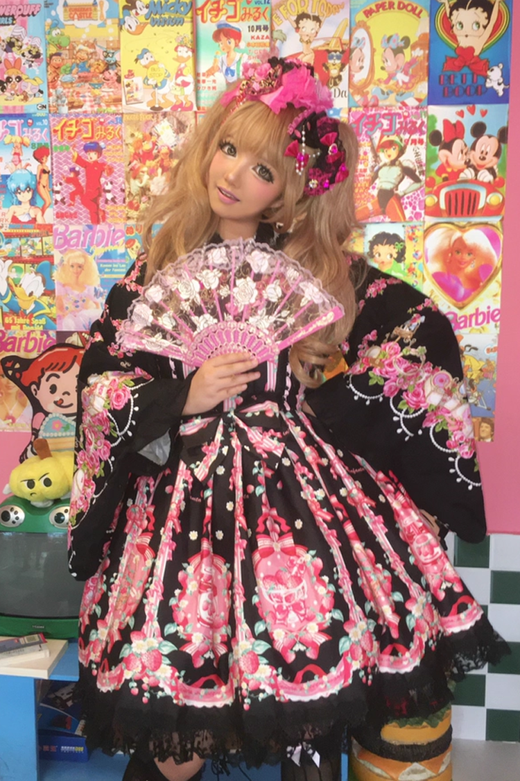 Sweet Lolita JSK - Strawberry Chef, 4 Colors, Printed, Bow Detail, Lace Trim - additional product view 10