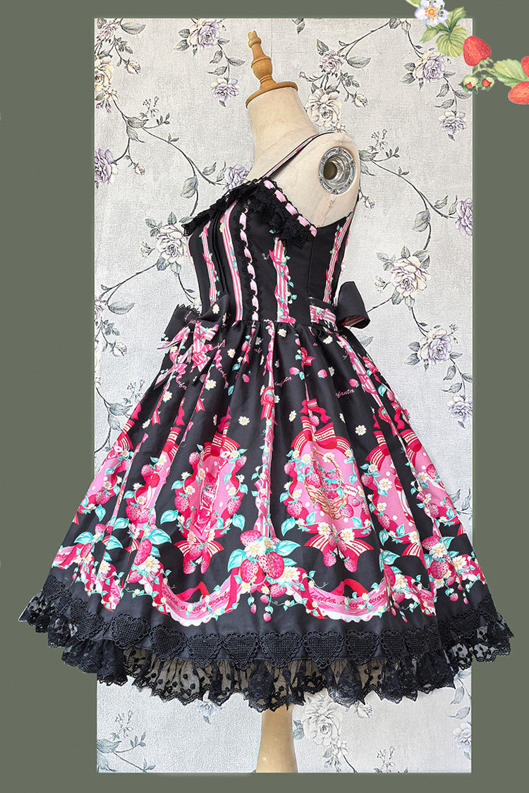 Sweet Lolita JSK - Strawberry Chef, 4 Colors, Printed, Bow Detail, Lace Trim - additional product view 12