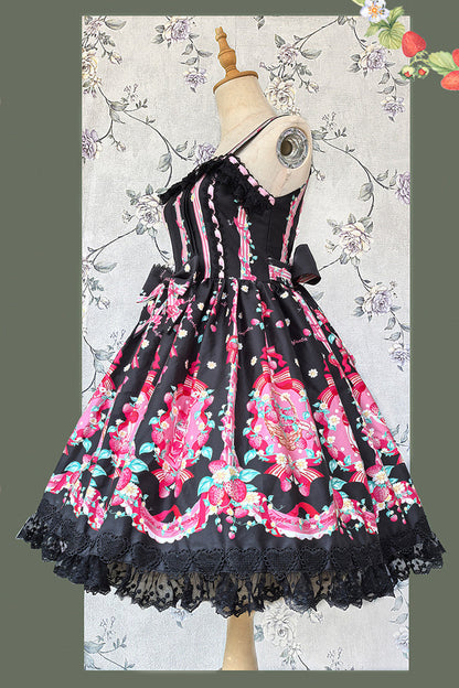 Sweet Lolita JSK - Strawberry Chef, 4 Colors, Printed, Bow Detail, Lace Trim - additional product view 12