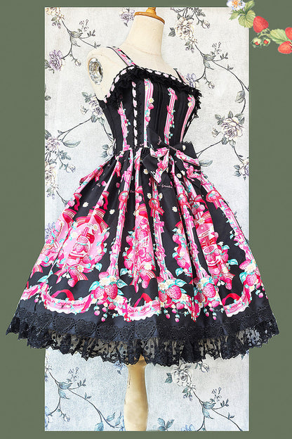 Sweet Lolita JSK - Strawberry Chef, 4 Colors, Printed, Bow Detail, Lace Trim - additional product view 13