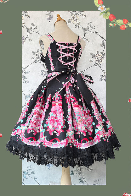 Sweet Lolita JSK - Strawberry Chef, 4 Colors, Printed, Bow Detail, Lace Trim - additional product view 14