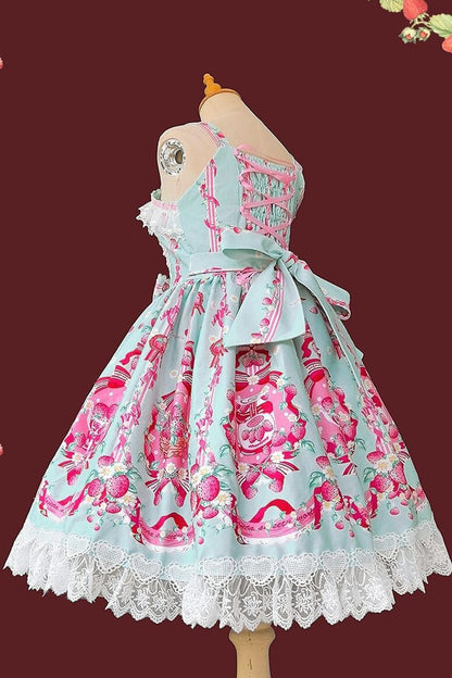 Sweet Lolita JSK - Strawberry Chef, 4 Colors, Printed, Bow Detail, Lace Trim - additional product view 16