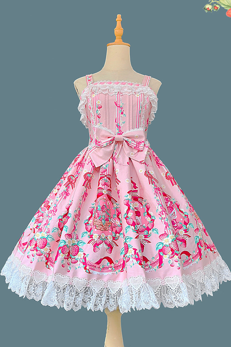 Sweet Lolita JSK - Strawberry Chef, 4 Colors, Printed, Bow Detail, Lace Trim - main product image