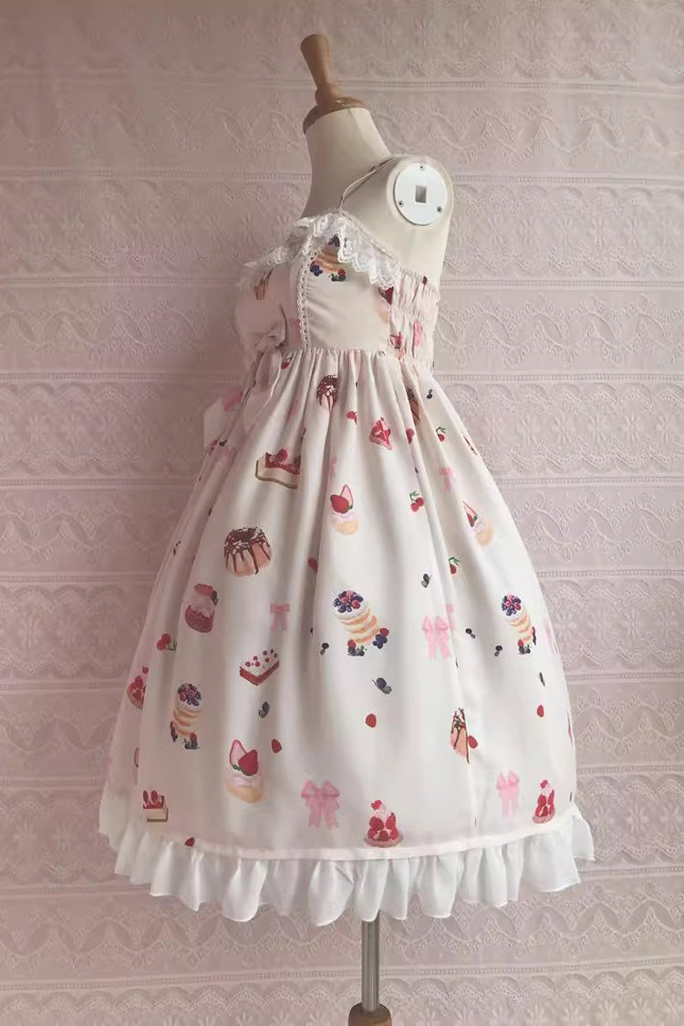 Sweet Lolita JSK - Strawberry Fruit Dessert Print, 5 Colors, Lace Trim, Ruffled, Printed - additional product view 2