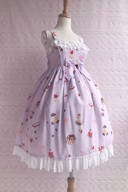 Sweet Lolita JSK - Strawberry Fruit Dessert Print, 5 Colors, Lace Trim, Ruffled, Printed - additional product view 7
