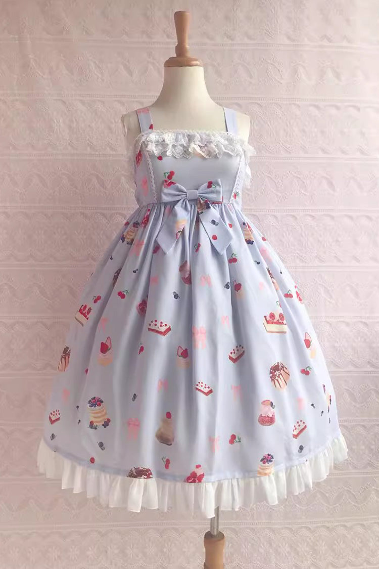 Sweet Lolita JSK - Strawberry Fruit Dessert Print, 5 Colors, Lace Trim, Ruffled, Printed - XS Blue / S Blue / M Blue option