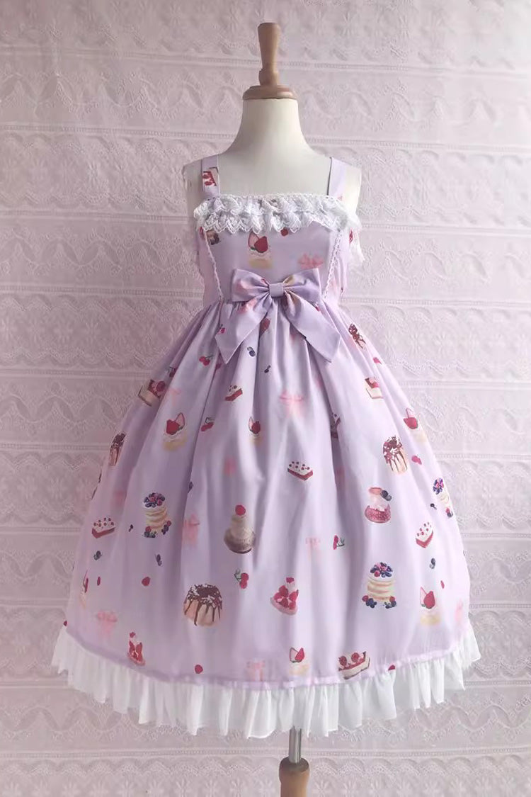 Sweet Lolita JSK - Strawberry Fruit Dessert Print, 5 Colors, Lace Trim, Ruffled, Printed - XS Purple / S Purple / M Purple option