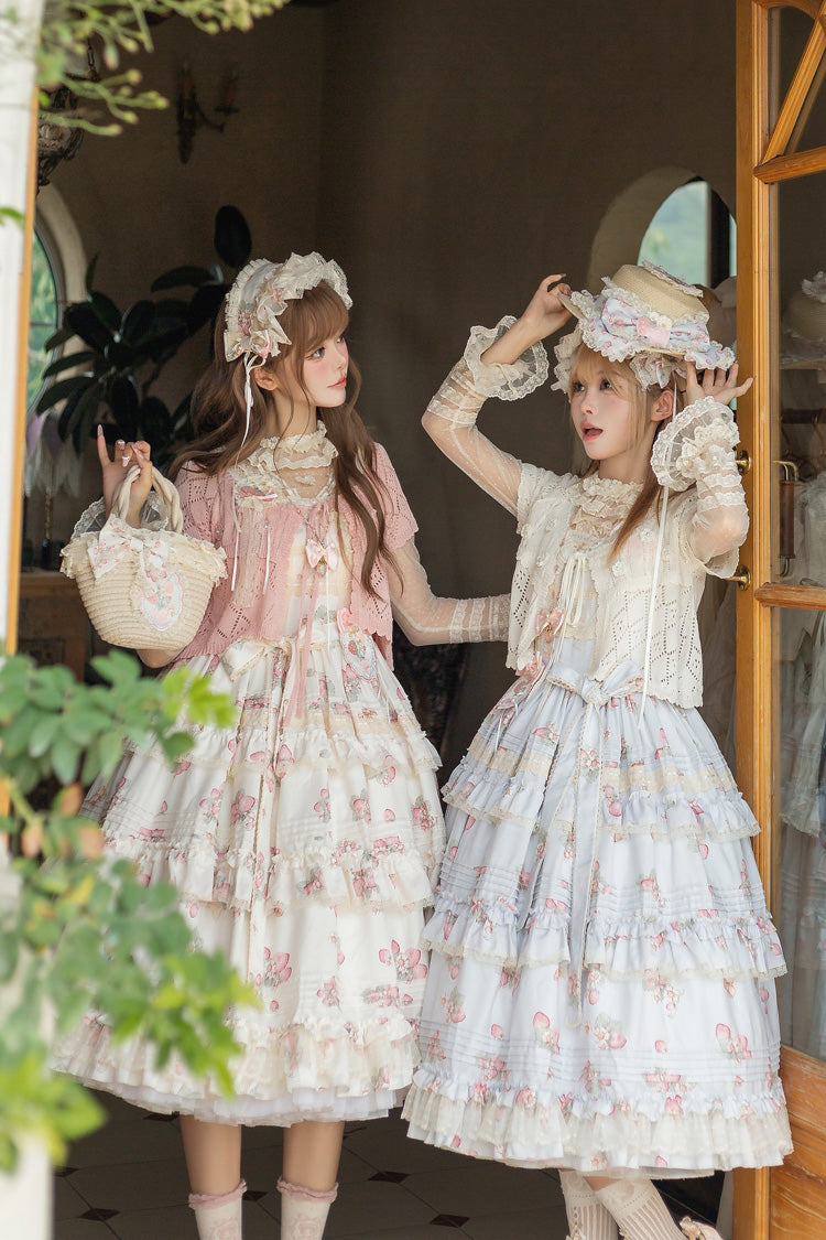 Sweet Lolita JSK - Strawberry Garden, 2 Colors, Ruffled, Printed, Layered - additional product view 3