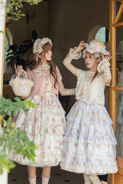 Sweet Lolita JSK - Strawberry Garden, 2 Colors, Ruffled, Printed, Layered - additional product view 3