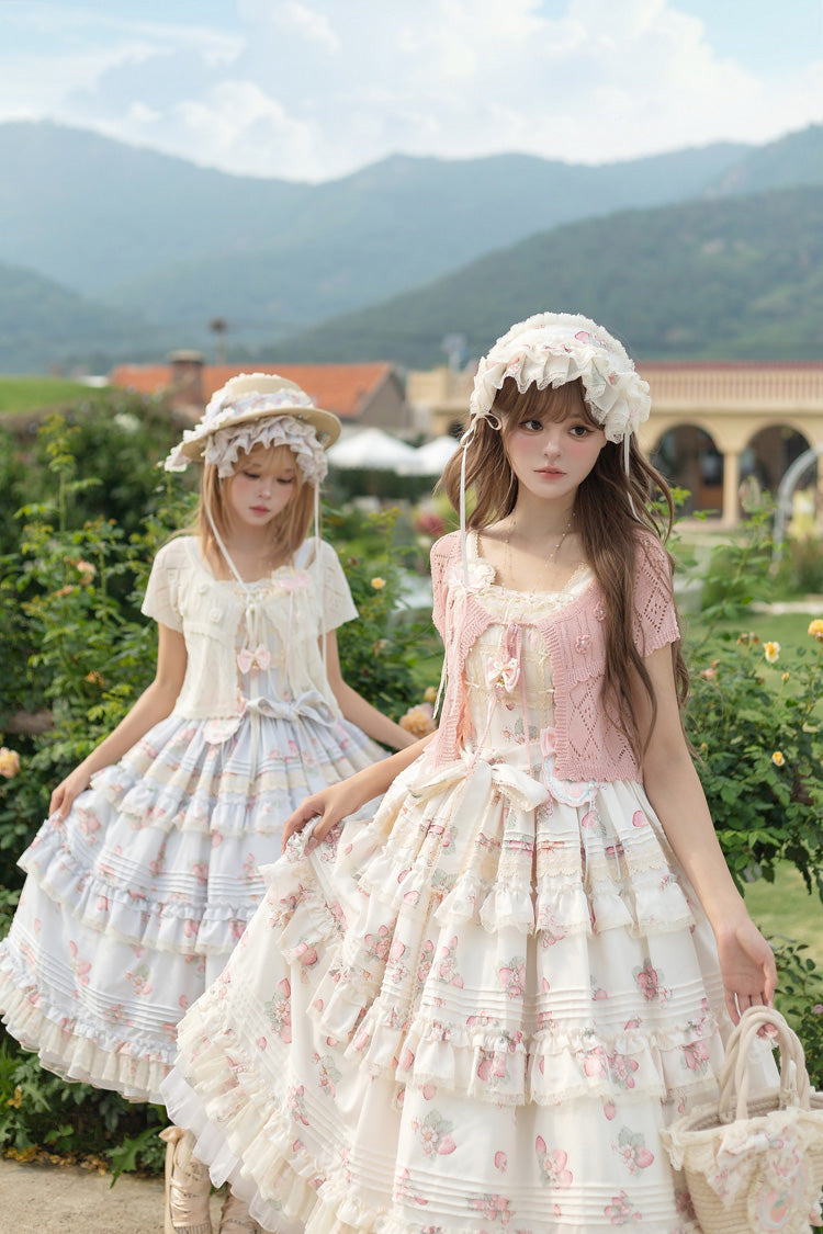 Sweet Lolita JSK - Strawberry Garden, 2 Colors, Ruffled, Printed, Layered - additional product view 4