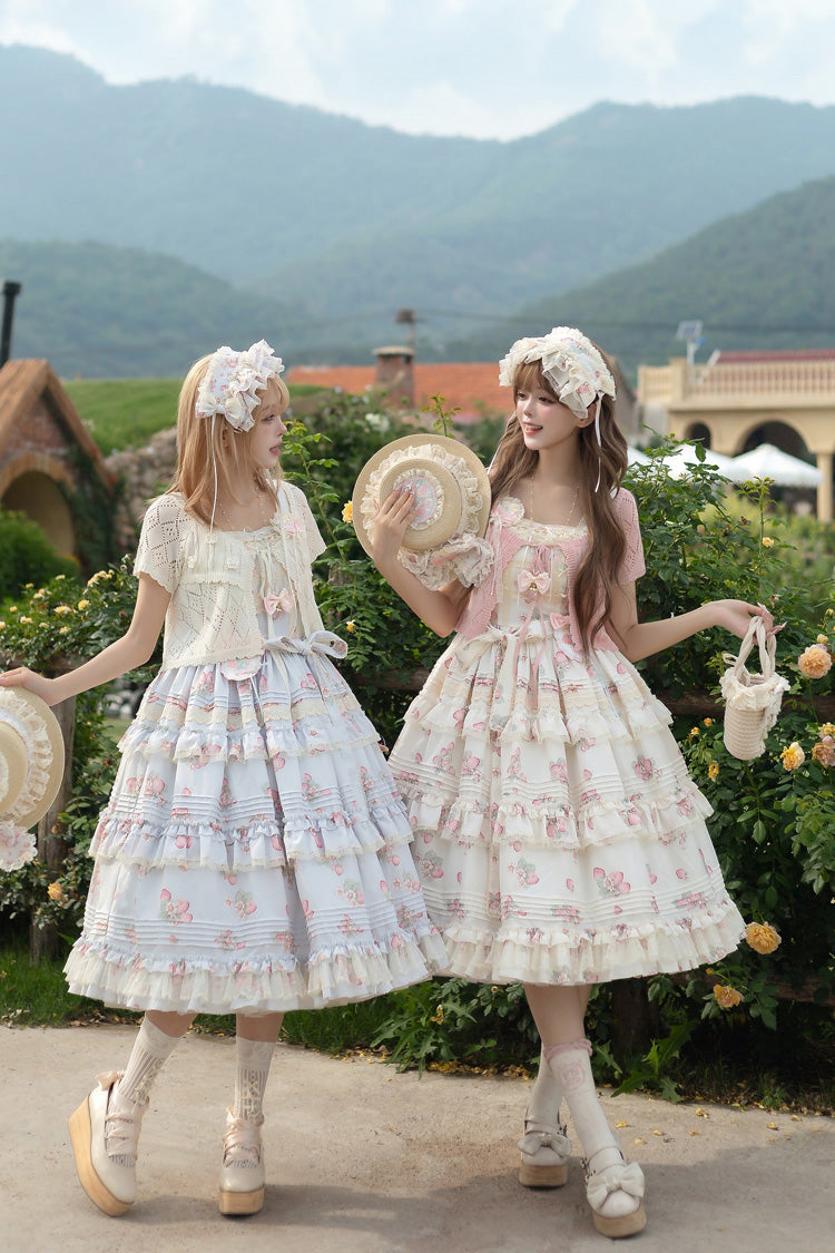 Sweet Lolita JSK - Strawberry Garden, 2 Colors, Ruffled, Printed, Layered - additional product view 5