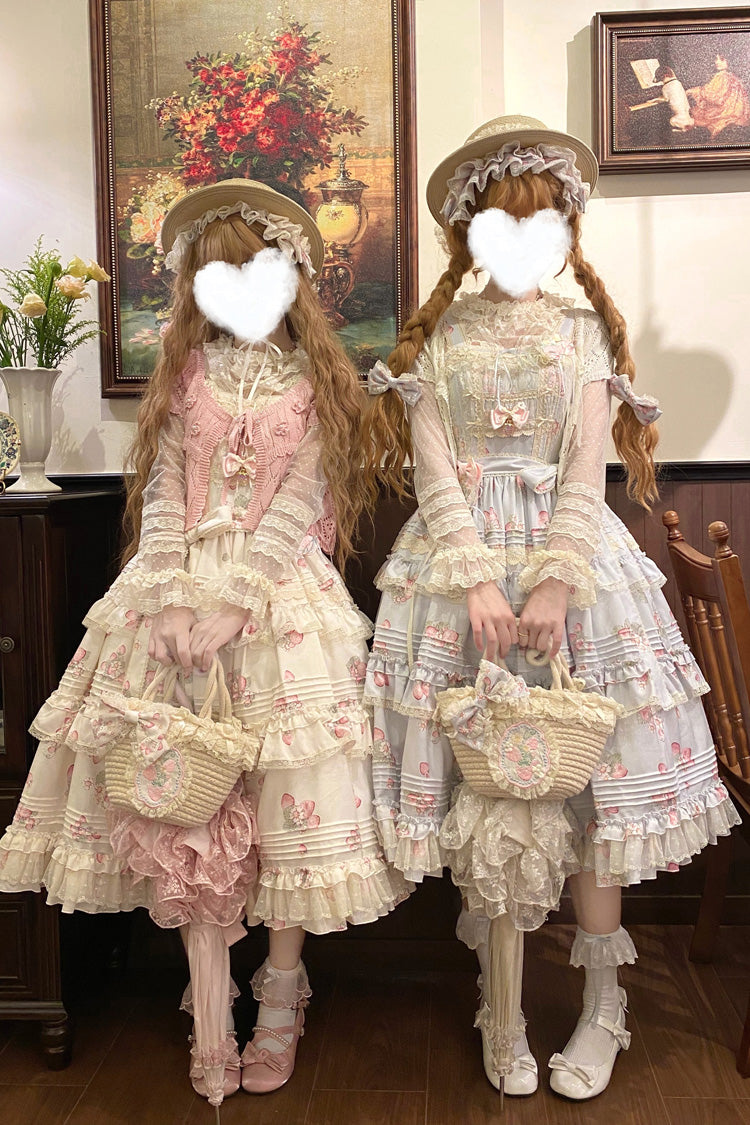 Sweet Lolita JSK - Strawberry Garden, 2 Colors, Ruffled, Printed, Layered - additional product view 6