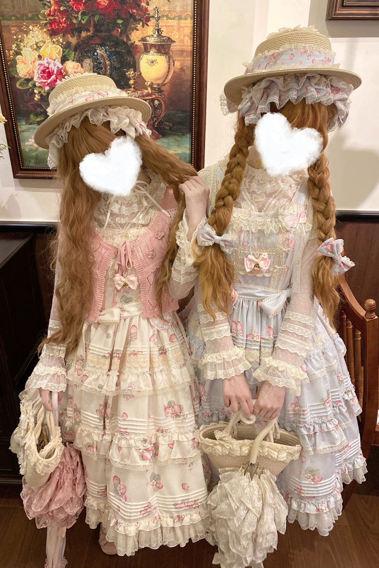 Sweet Lolita JSK - Strawberry Garden, 2 Colors, Ruffled, Printed, Layered - additional product view 7