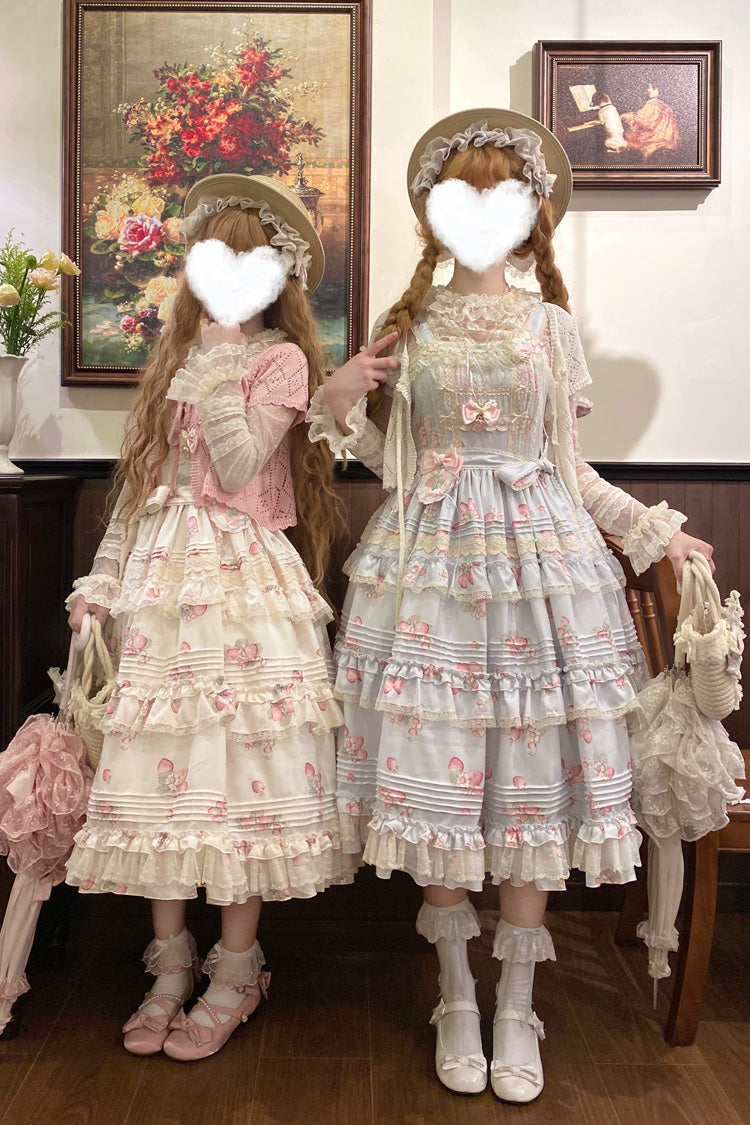 Sweet Lolita JSK - Strawberry Garden, 2 Colors, Ruffled, Printed, Layered - additional product view 8
