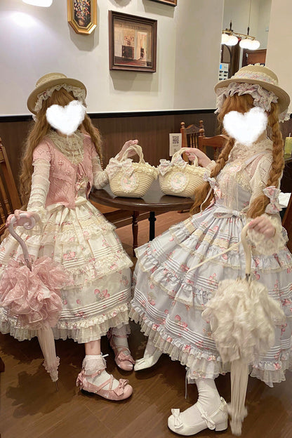 Sweet Lolita JSK - Strawberry Garden, 2 Colors, Ruffled, Printed, Layered - additional product view 9