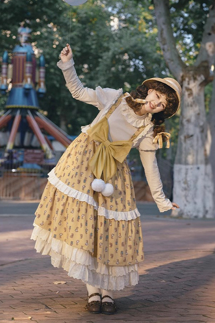 Sweet Lolita JSK - Stuffed Bear Print, Yellow, Printed, Bow Detail - additional product view 2