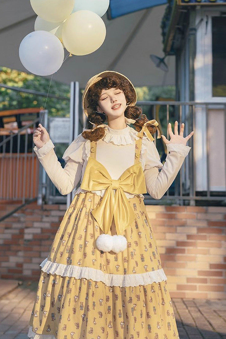 Sweet Lolita JSK - Stuffed Bear Print, Yellow, Printed, Bow Detail - additional product view 4