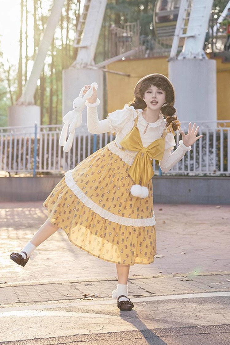 Sweet Lolita JSK - Stuffed Bear Print, Yellow, Printed, Bow Detail - additional product view 6