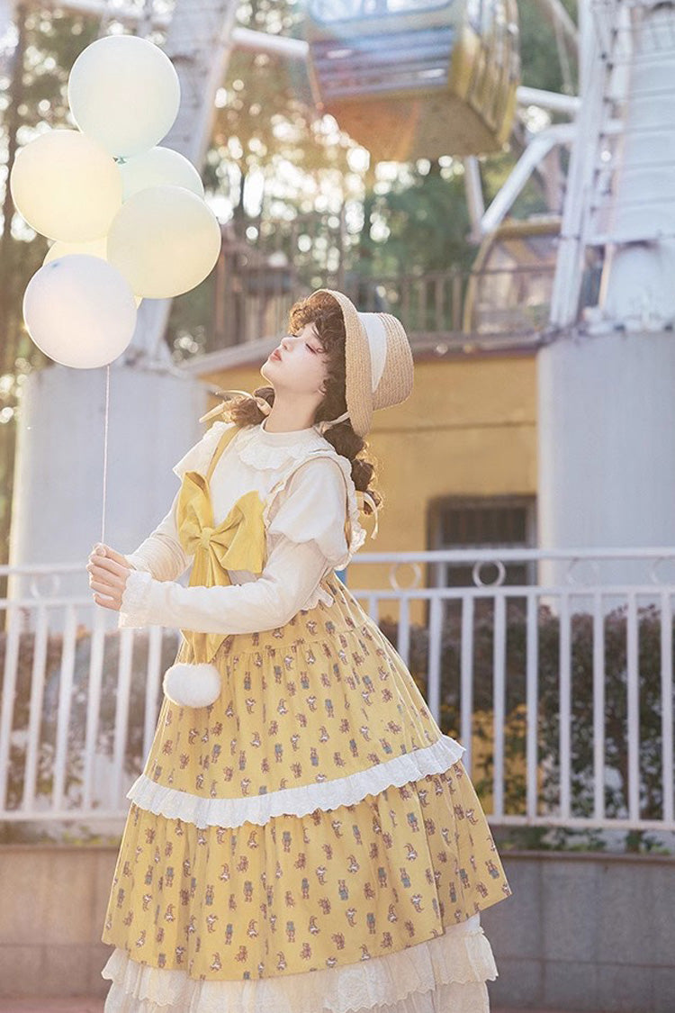 Sweet Lolita JSK - Stuffed Bear Print, Yellow, Printed, Bow Detail - additional product view 7