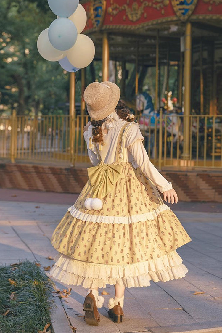 Sweet Lolita JSK - Stuffed Bear Print, Yellow, Printed, Bow Detail - additional product view 8