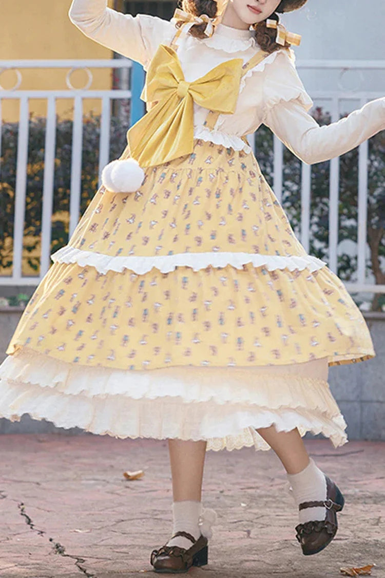 Sweet Lolita JSK - Stuffed Bear Print, Yellow, Printed, Bow Detail - main product image