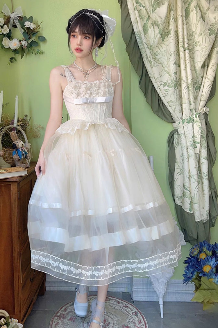 Sweet Lolita JSK - Swan Castle, Ivory, Long Length, Bow Detail, Lace Trim - additional product view 10