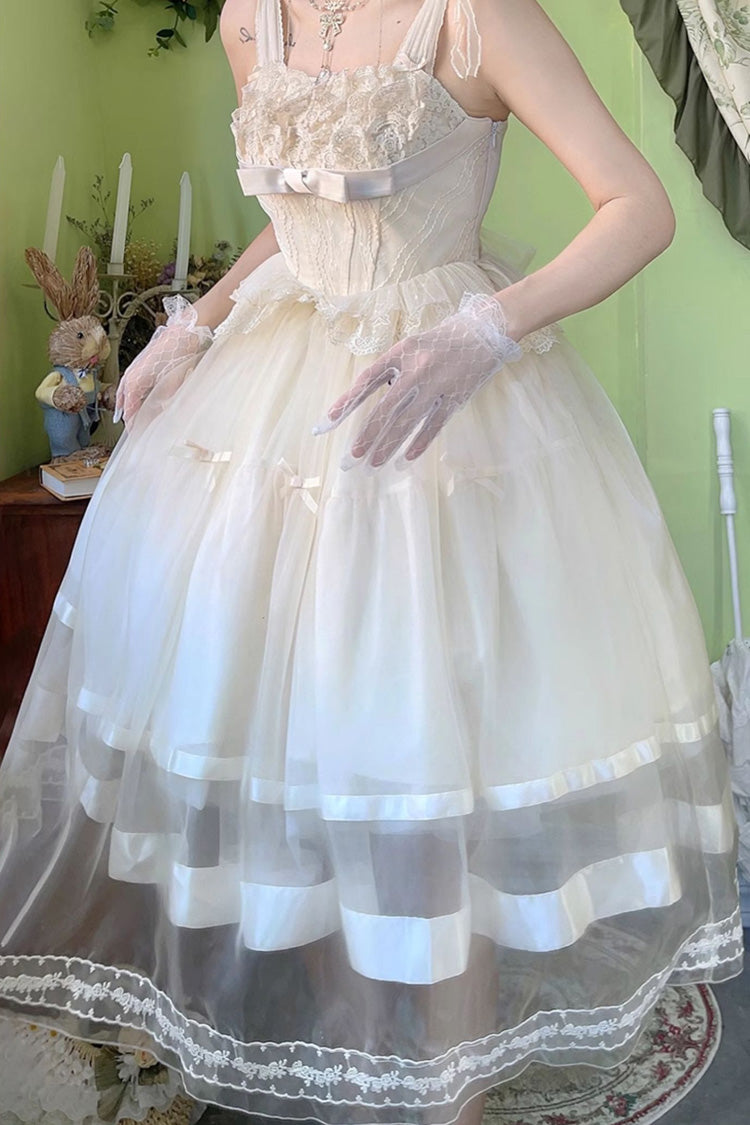 Sweet Lolita JSK - Swan Castle, Ivory, Long Length, Bow Detail, Lace Trim - additional product view 11