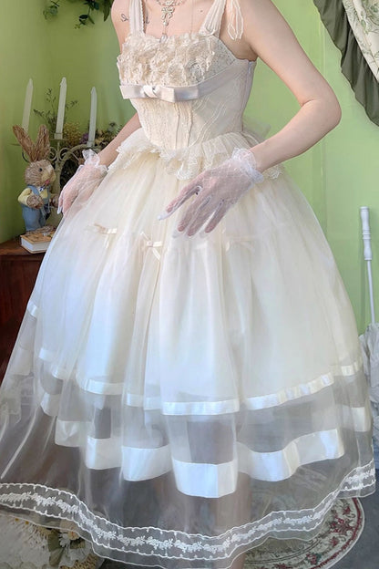 Sweet Lolita JSK - Swan Castle, Ivory, Long Length, Bow Detail, Lace Trim - additional product view 11