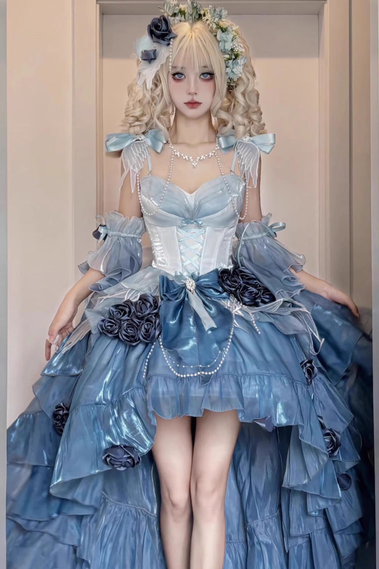 Sweet Lolita JSK - Swan Wonderland, Blue, High-Low Hem, Lace Trim, Embroidered - additional product view 3