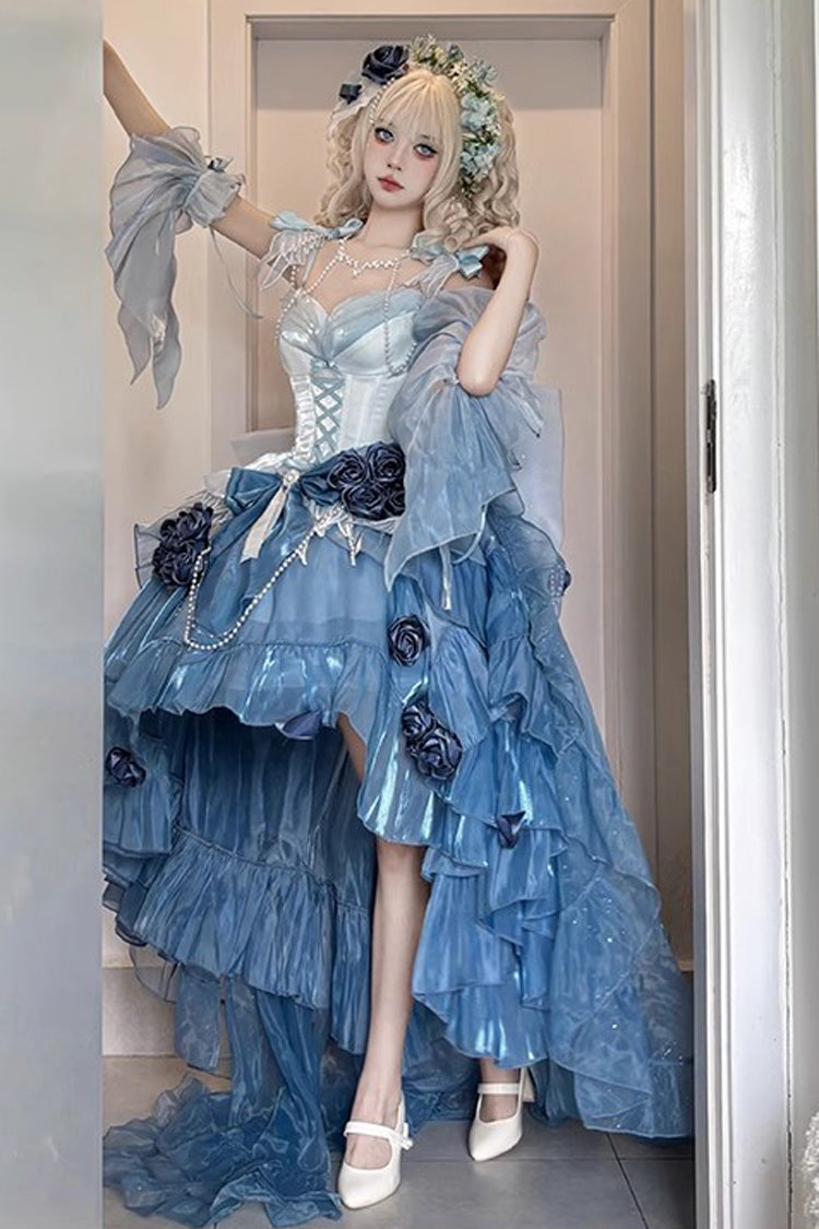 Sweet Lolita JSK - Swan Wonderland, Blue, High-Low Hem, Lace Trim, Embroidered - additional product view 4