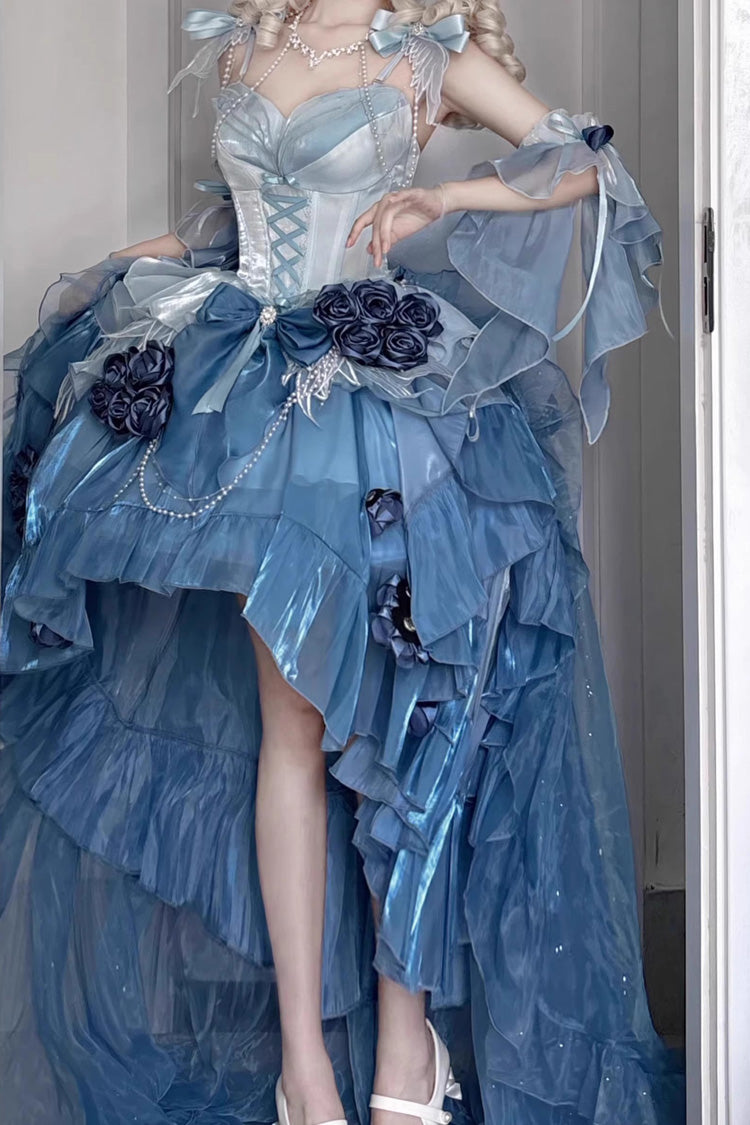 Sweet Lolita JSK - Swan Wonderland, Blue, High-Low Hem, Lace Trim, Embroidered - additional product view 5