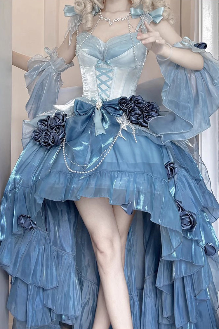 Sweet Lolita JSK - Swan Wonderland, Blue, High-Low Hem, Lace Trim, Embroidered - main product image