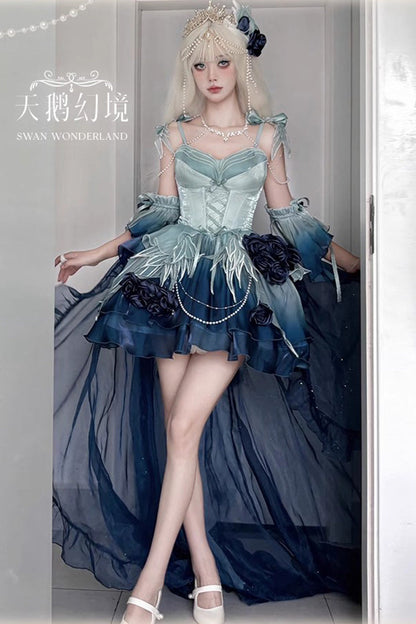 Sweet Lolita JSK - Swan Wonderland, Blue, Short Version, Short Length, Lace Trim - additional product view 2