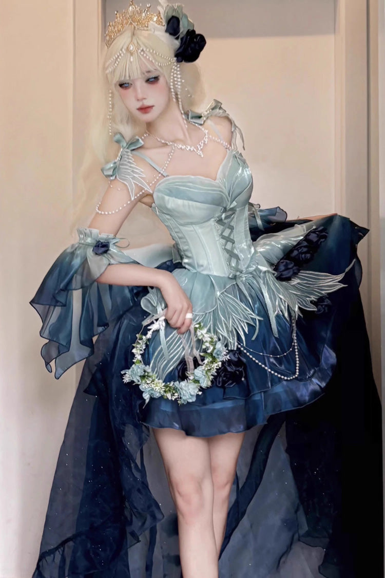 Sweet Lolita JSK - Swan Wonderland, Blue, Short Version, Short Length, Lace Trim - additional product view 3