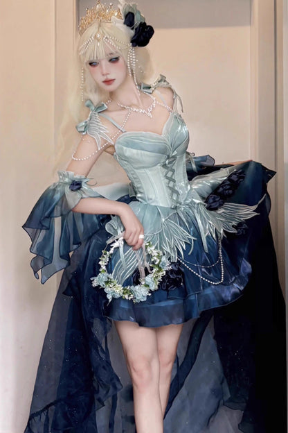 Sweet Lolita JSK - Swan Wonderland, Blue, Short Version, Short Length, Lace Trim - additional product view 3