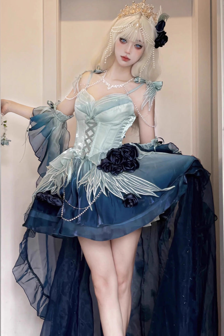 Sweet Lolita JSK - Swan Wonderland, Blue, Short Version, Short Length, Lace Trim - main product image