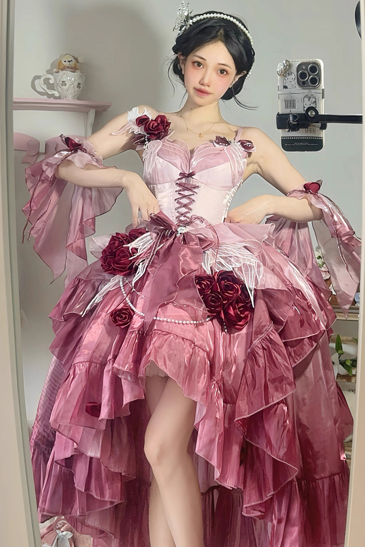 Sweet Lolita JSK - Swan Wonderland, Red, High-Low Hem, Bow Detail, Lace Trim - additional product view 4