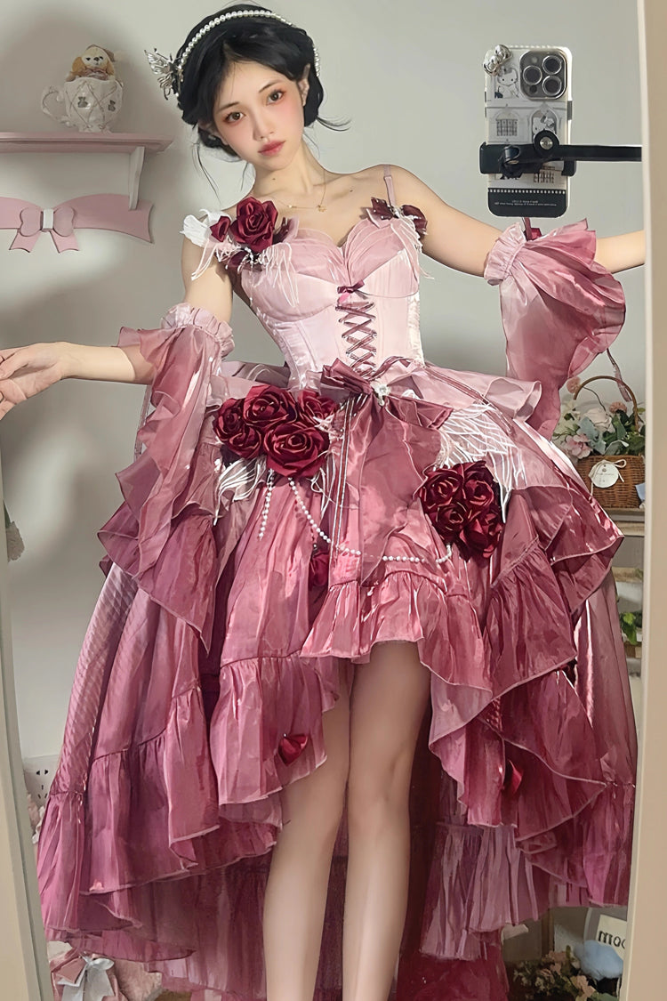 Sweet Lolita JSK - Swan Wonderland, Red, High-Low Hem, Bow Detail, Lace Trim - additional product view 5