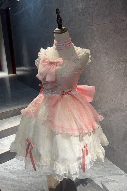 Sweet Lolita JSK - Sweet Sakura Bow, 2 Colors, Bow Detail, Ruffled, Layered - additional product view 4