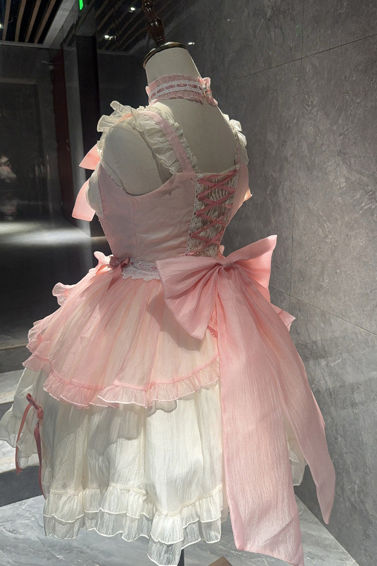 Sweet Lolita JSK - Sweet Sakura Bow, 2 Colors, Bow Detail, Ruffled, Layered - additional product view 5