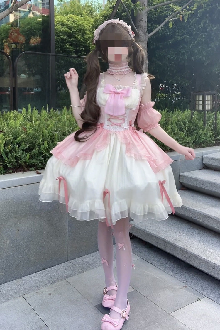 Sweet Lolita JSK - Sweet Sakura Bow, 2 Colors, Bow Detail, Ruffled, Layered - main product image