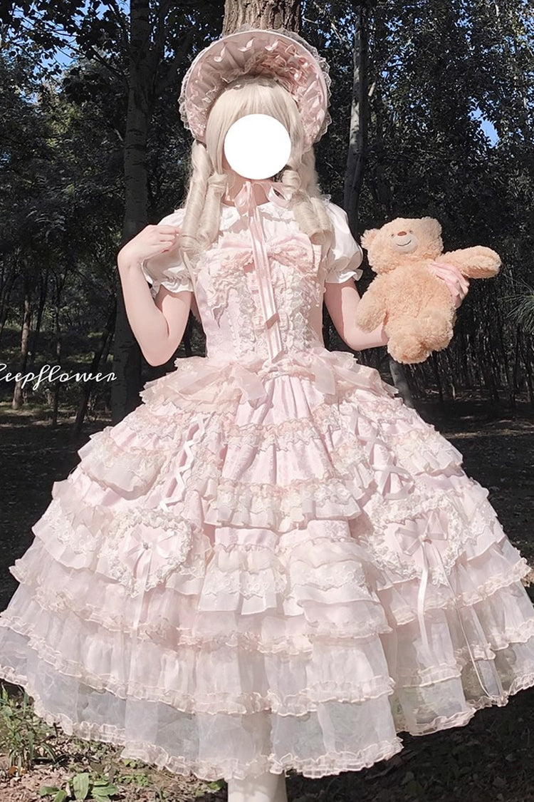 Sweet Lolita JSK - Sweetheart Diary, Pink, Layered, Bow Detail, Lace Trim - additional product view 2